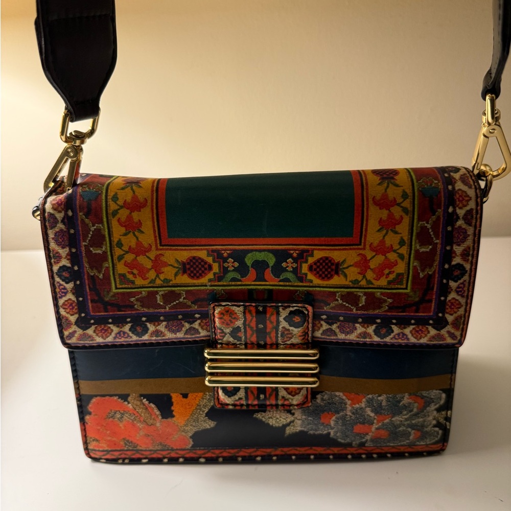 Etro Red and Orange Ethnic Shoulder Bag with Flap Closure